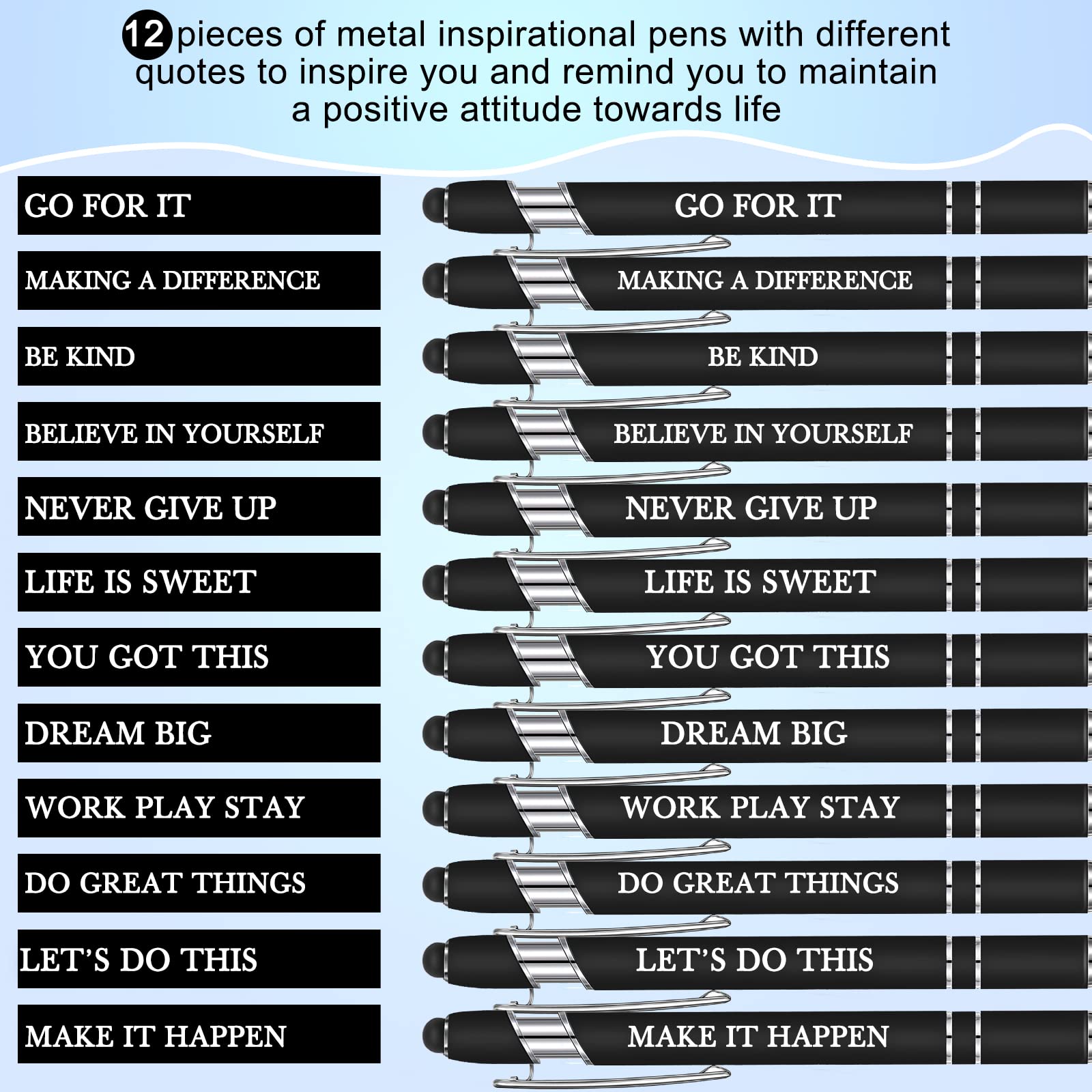 Inspirational Ballpoint Pens with Stylus (12-Pack) – Office Gifts