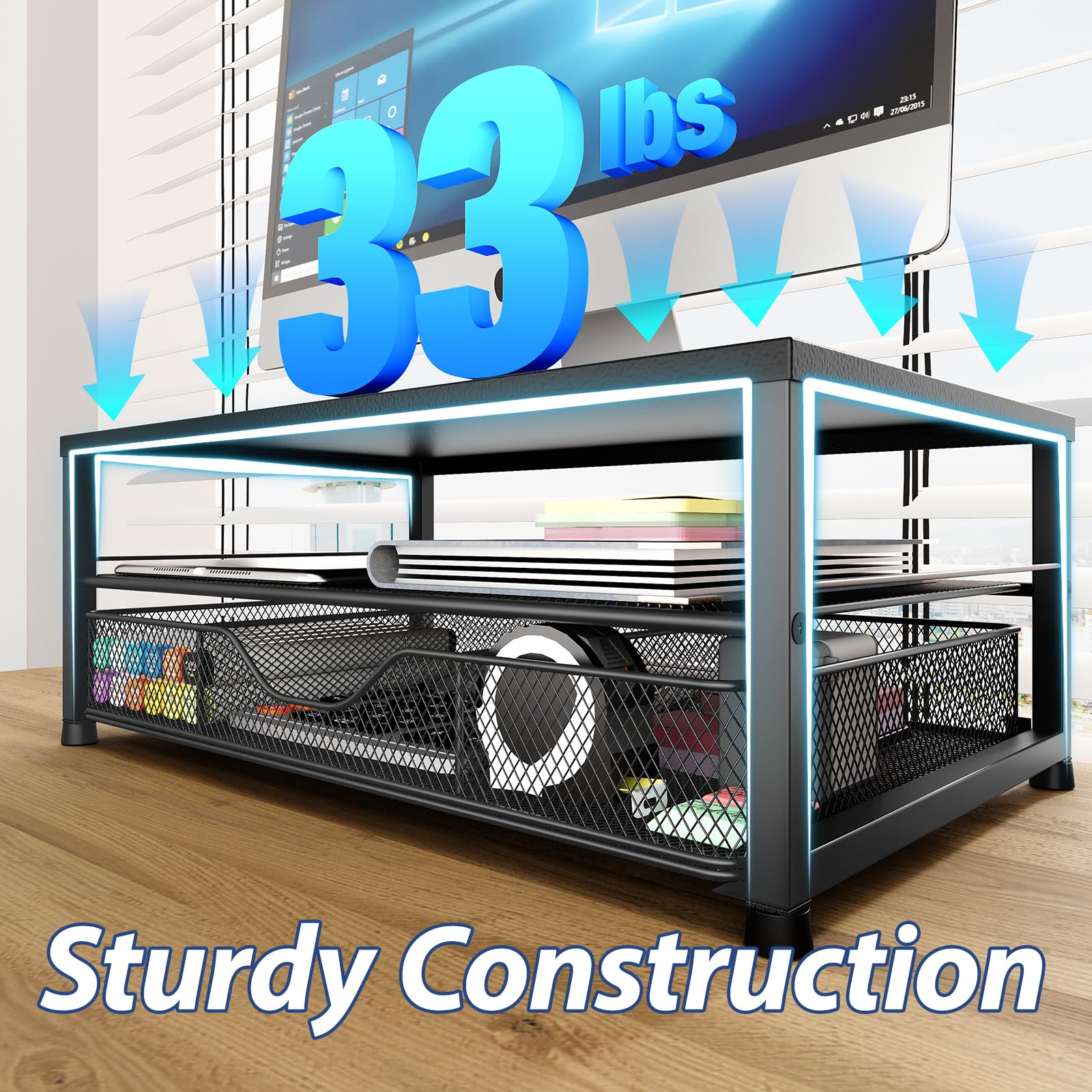 2-Tier Desk Organizer with Monitor Stand & Drawer | Office Essentials