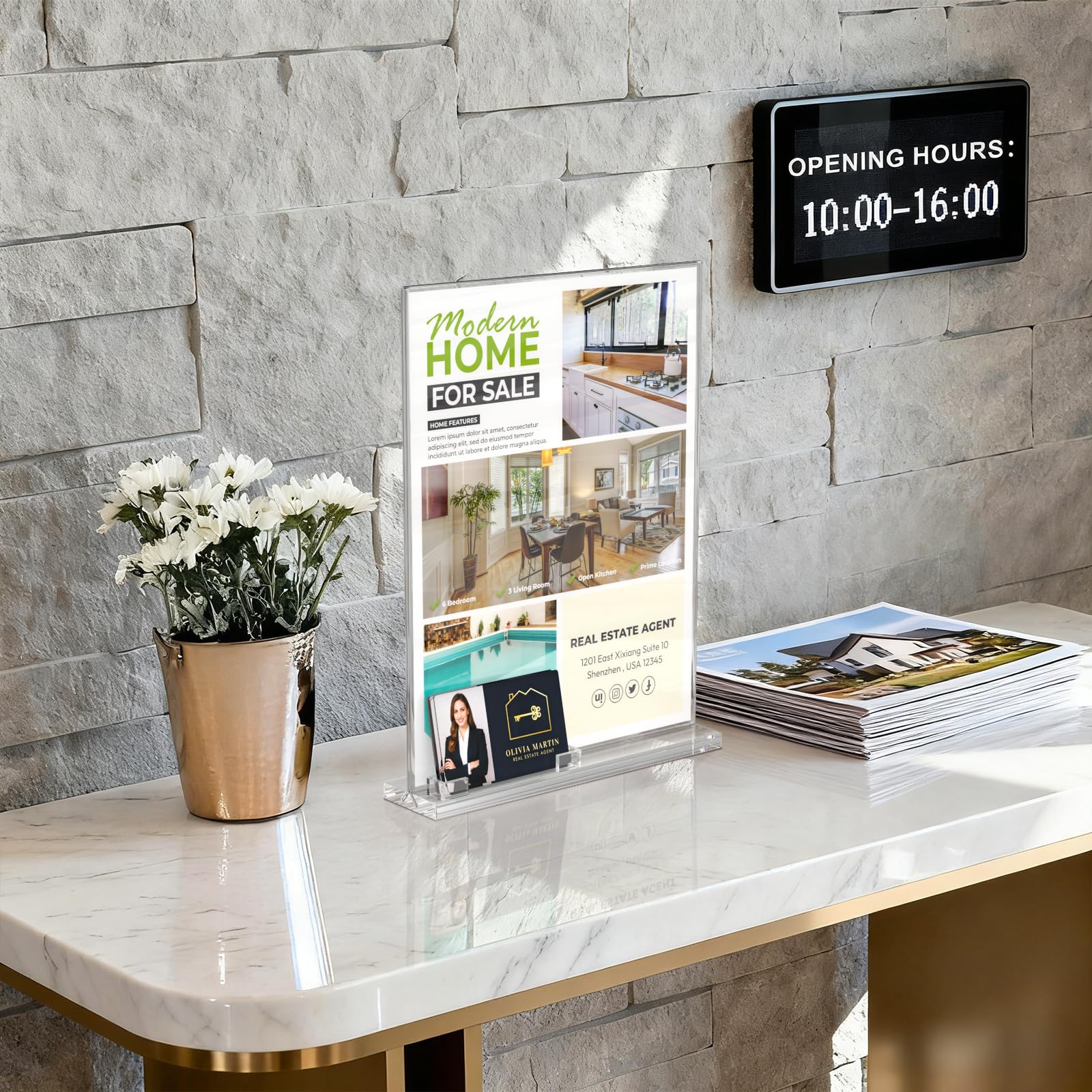 Realtor Acrylic Sign Holder 8.5×11 with Business Card Pocket