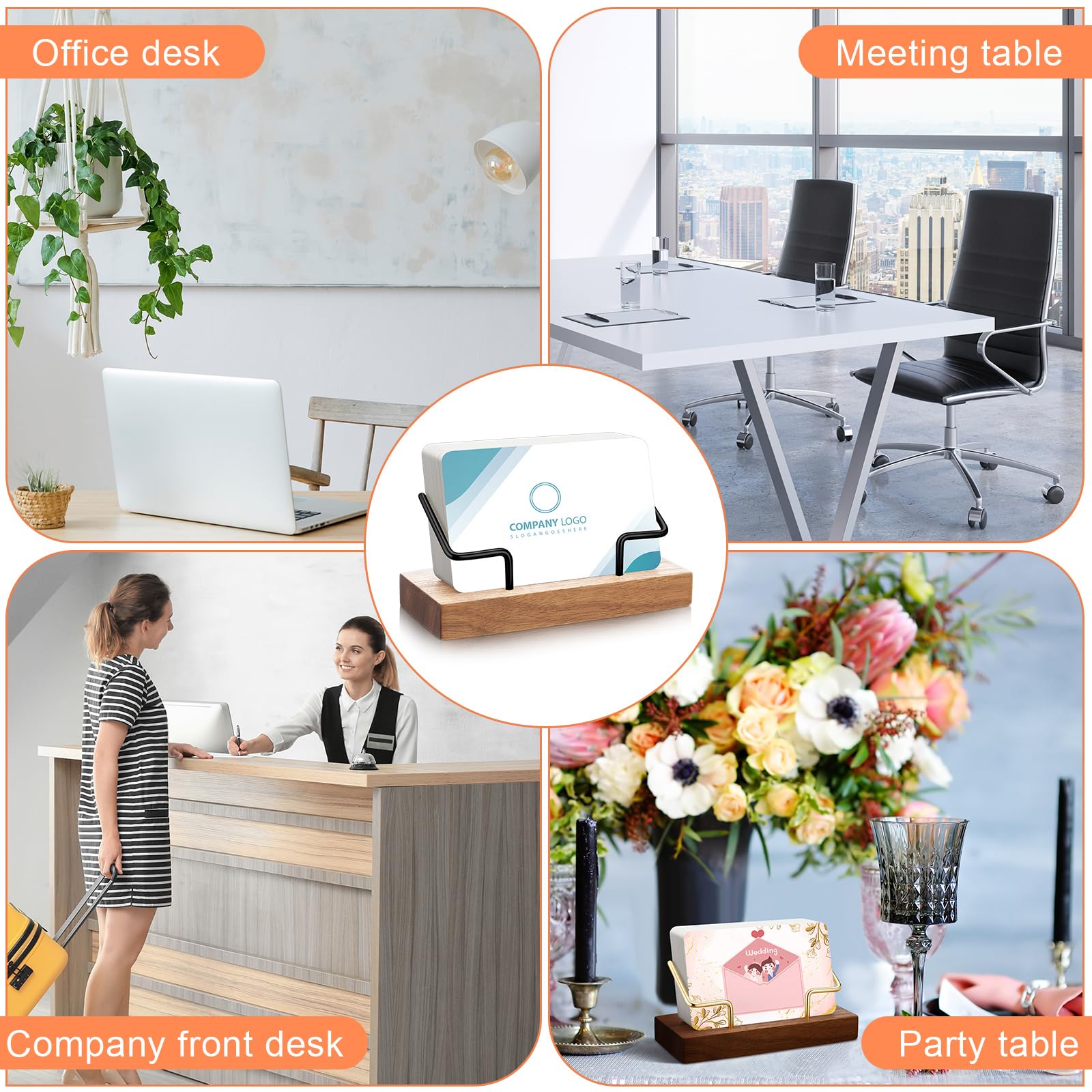 Wood Business Card Holder Set (2-Pack) – Minimal Desk Display Stand