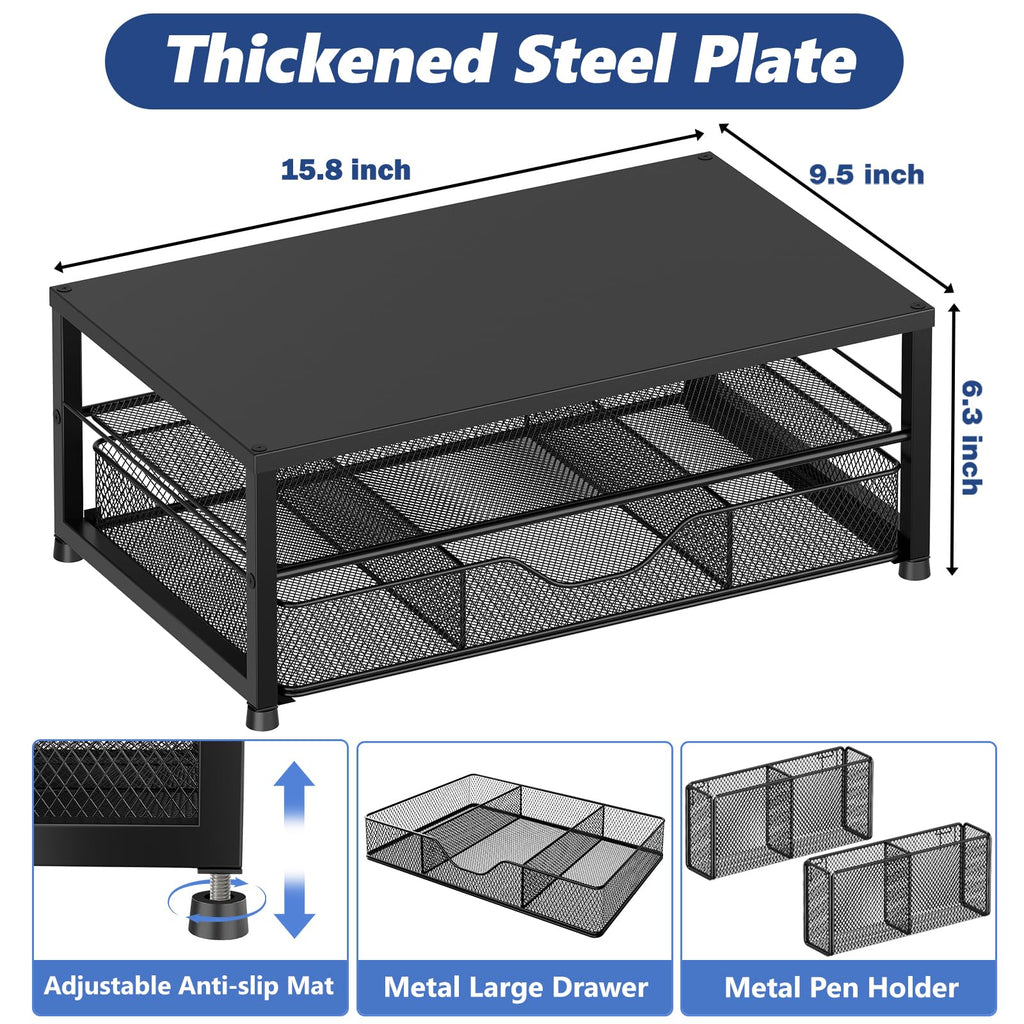 2-Tier Desk Organizer with Monitor Stand & Drawer | Office Essentials