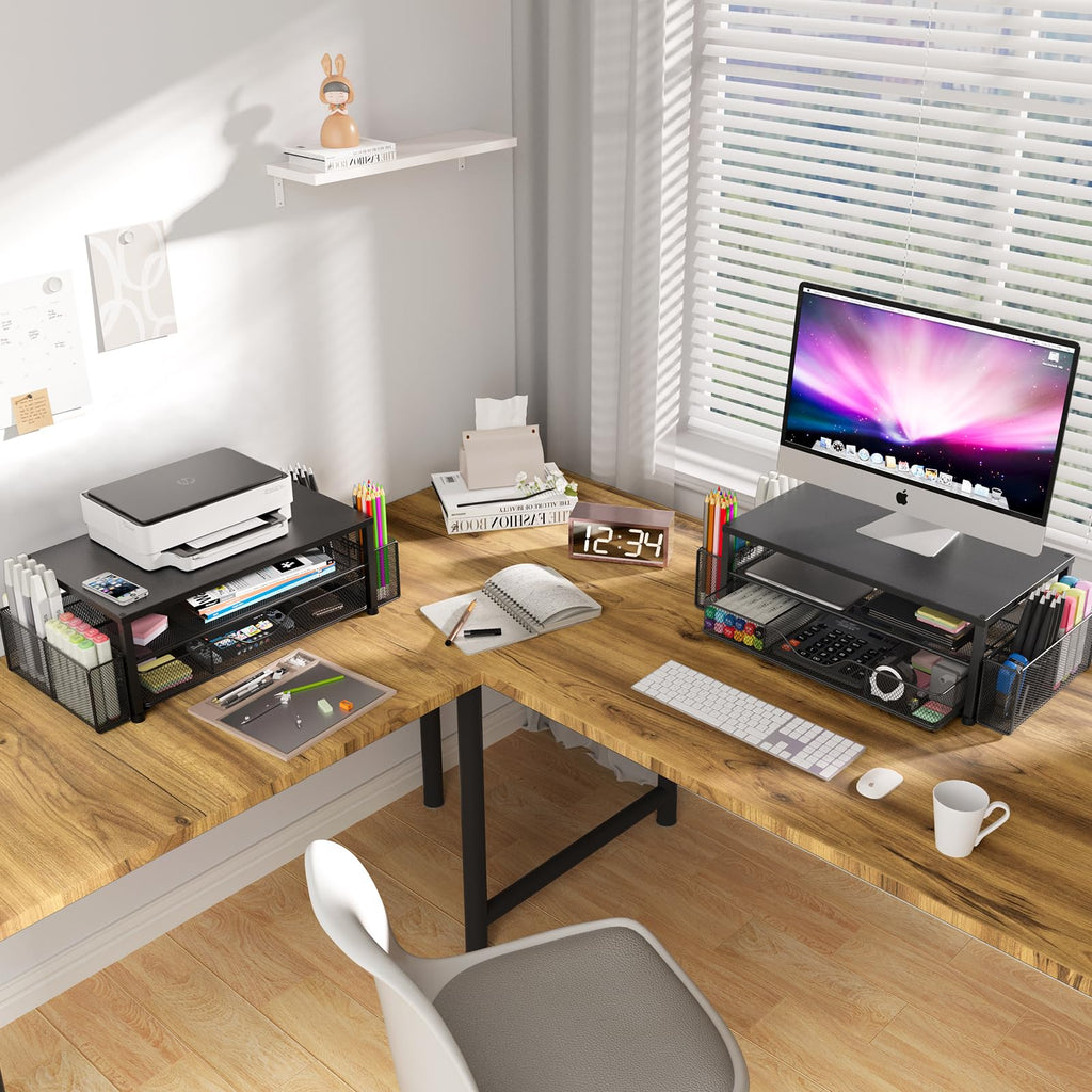 2-Tier Desk Organizer with Monitor Stand & Drawer | Office Essentials