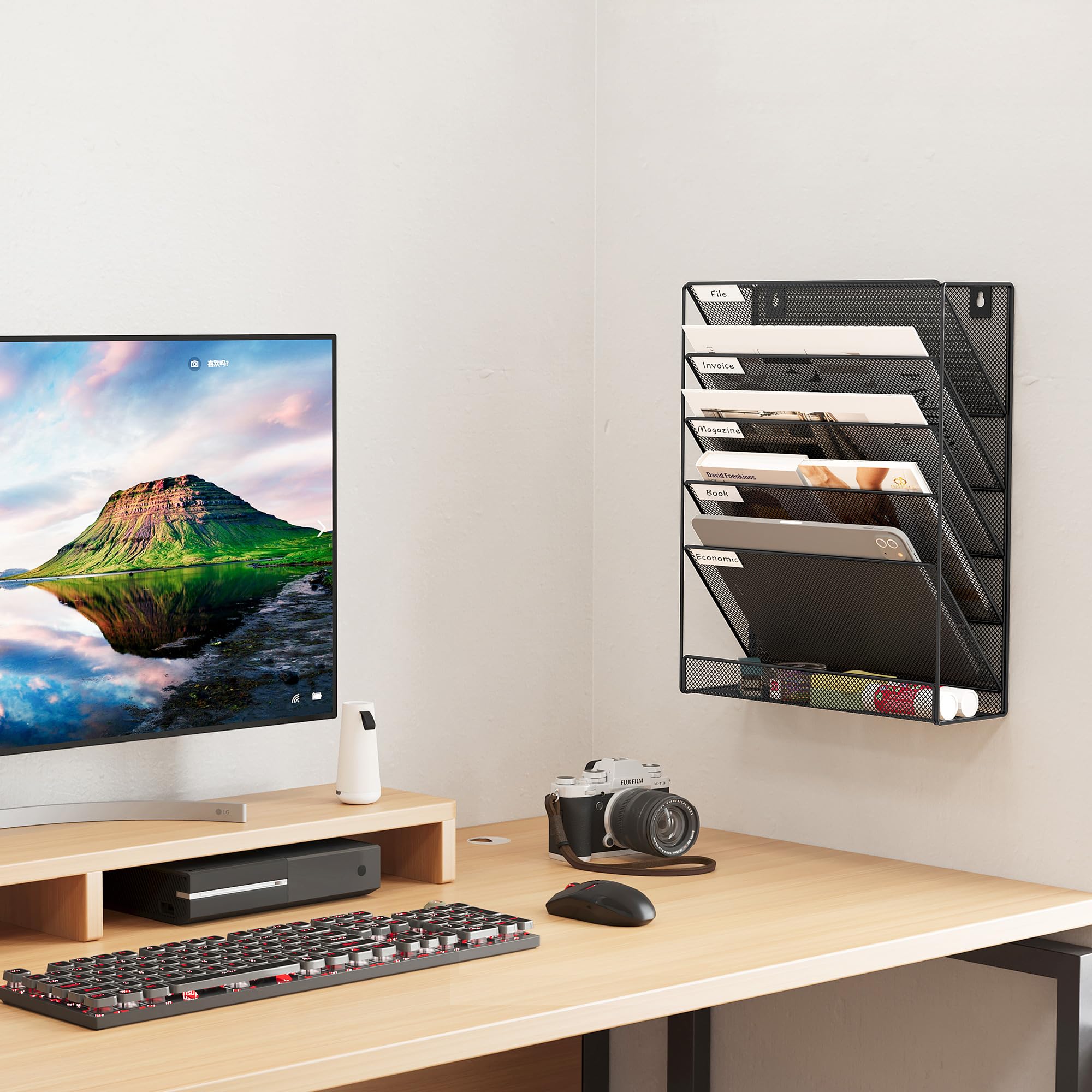 5-Tier Wall File Holder – Mesh Hanging Folder Organizer for Office