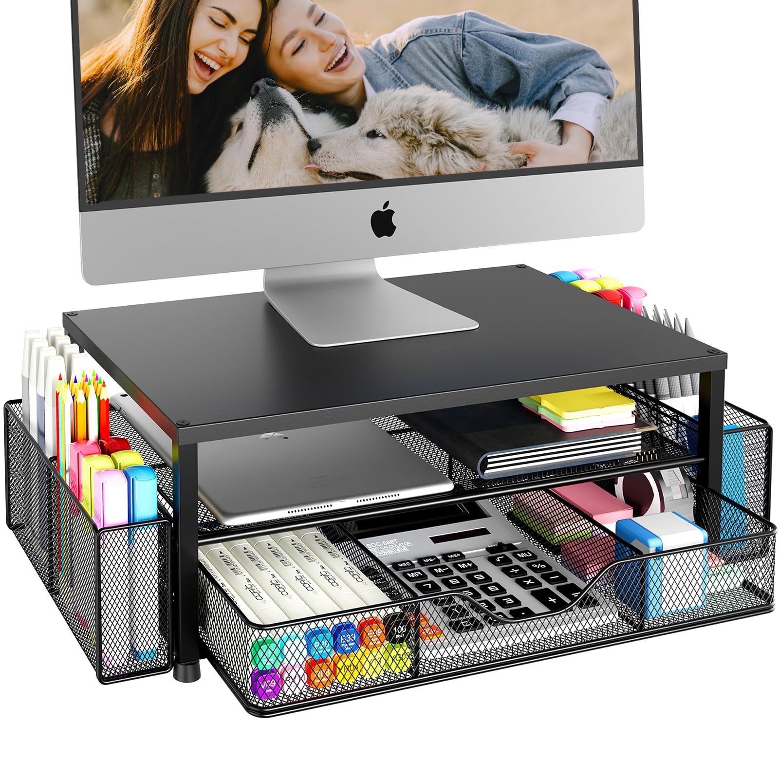 2-Tier Desk Organizer with Monitor Stand & Drawer | Office Essentials