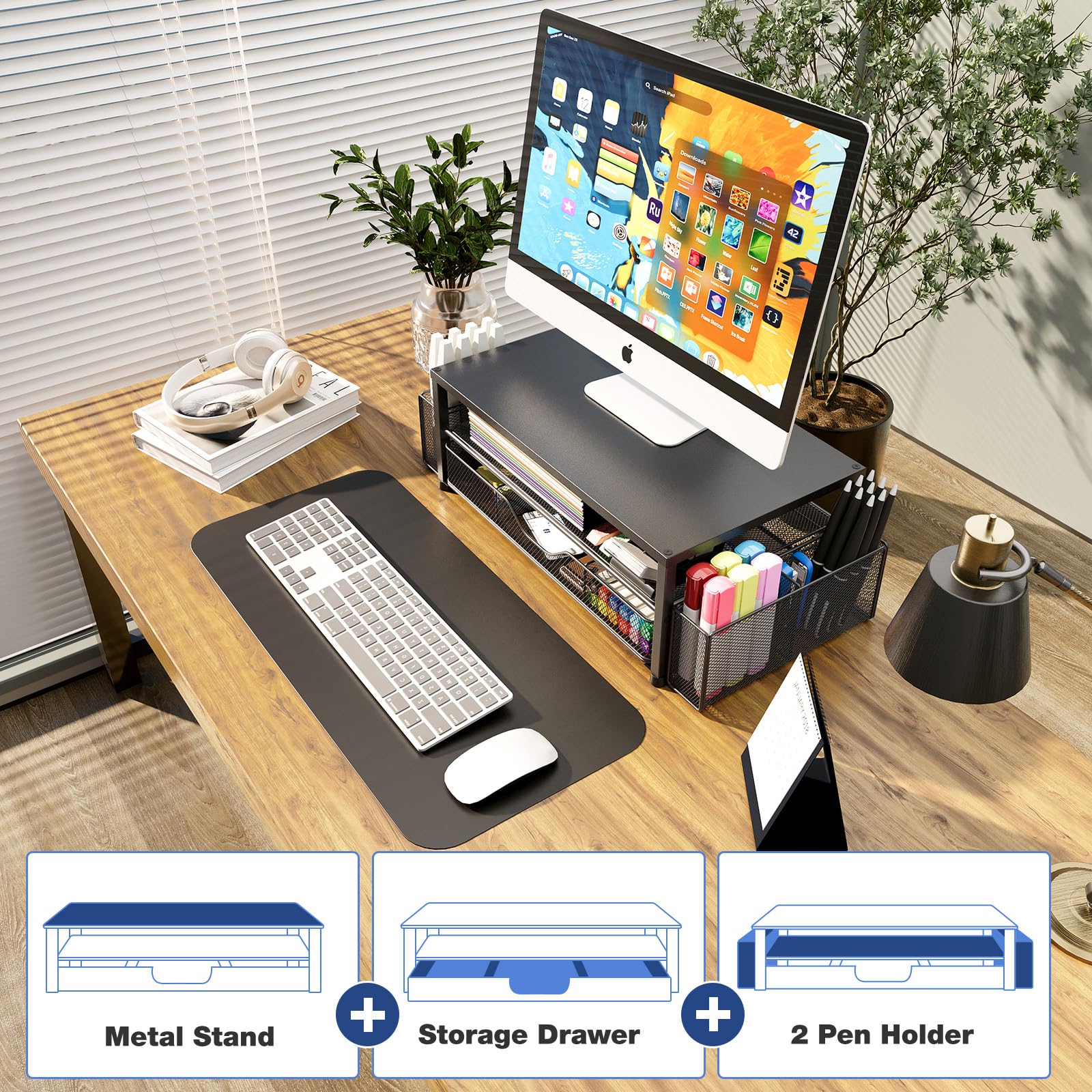 2-Tier Desk Organizer with Monitor Stand & Drawer | Office Essentials