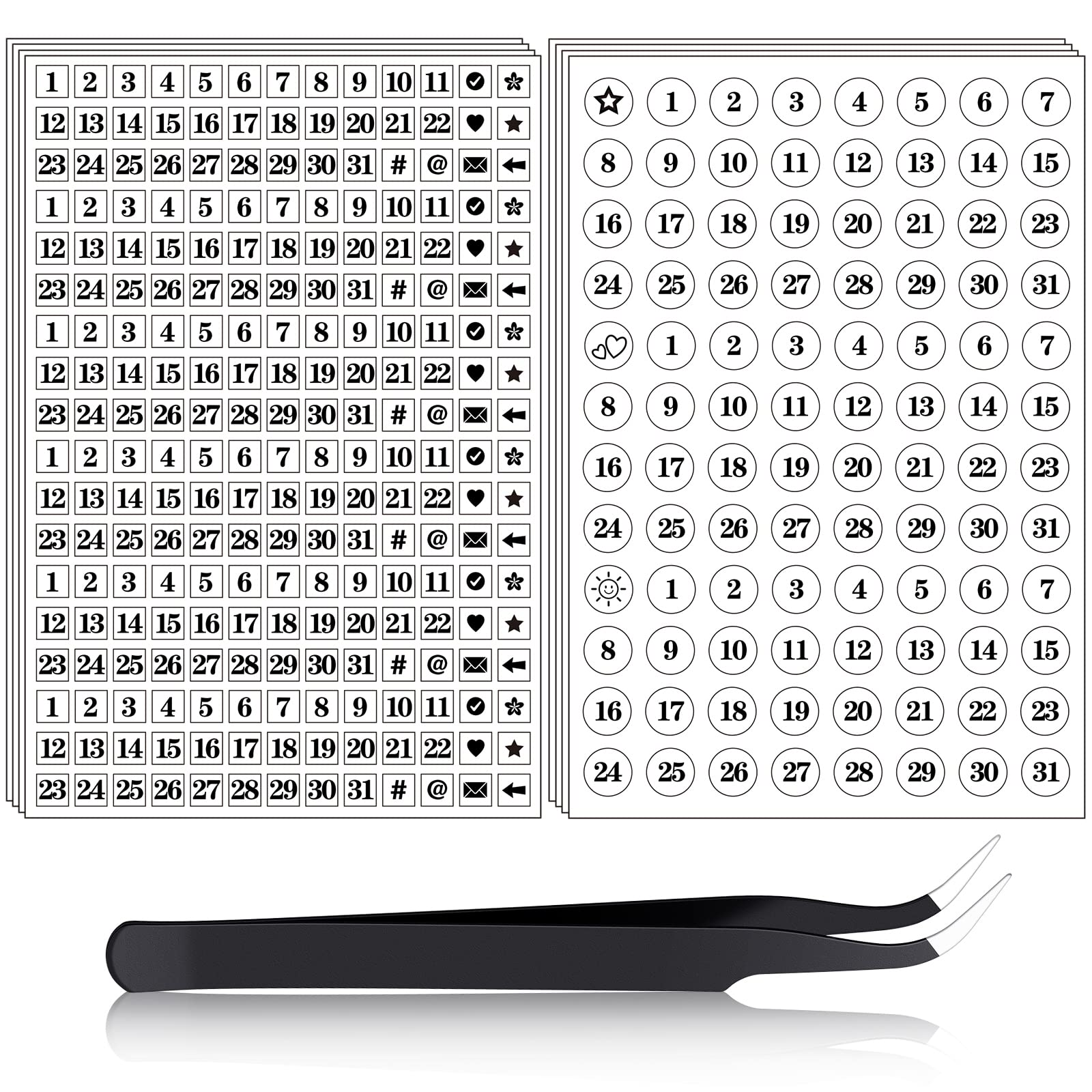 Small Number Date Stickers – 12 Sheets for Planners & Calendars