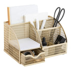 Gold Desk Organizer with Drawer – Metal Desktop Caddy (6 Compartments)