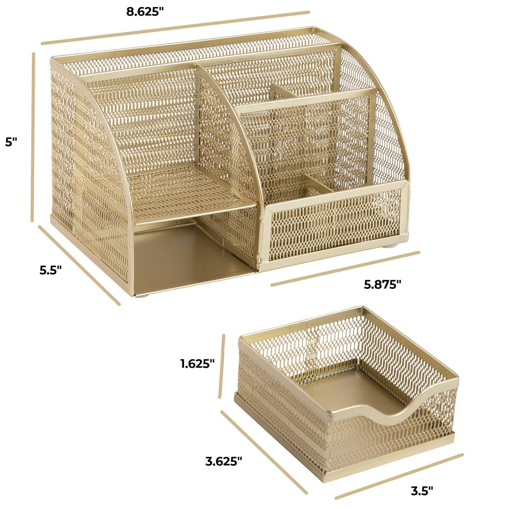 Gold Desk Organizer with Drawer – Metal Desktop Caddy (6 Compartments)