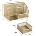 Gold Desk Organizer with Drawer – Metal Desktop Caddy (6 Compartments)