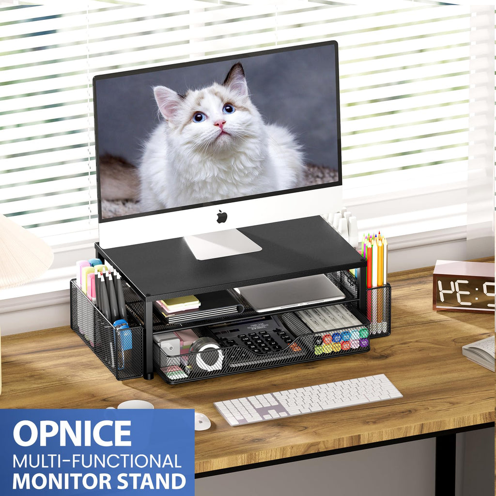 2-Tier Desk Organizer with Monitor Stand & Drawer | Office Essentials