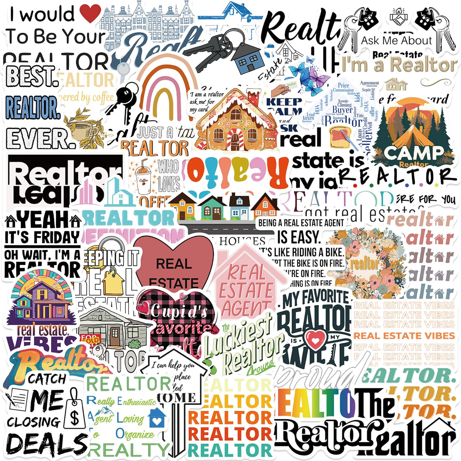 Realtor Stickers Pack (50 pcs) – Cute Real Estate Vinyl Stickers