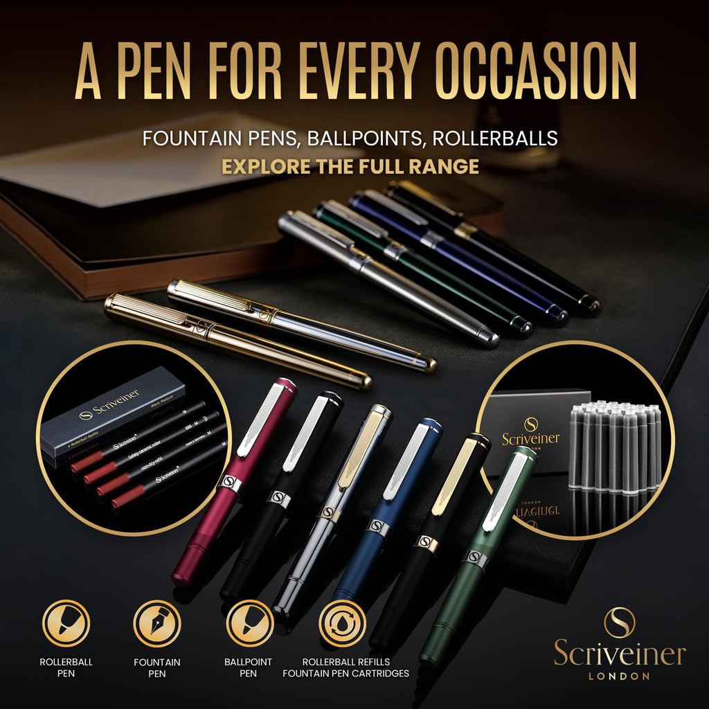 Scriveiner Black & Gold Rollerball Pen | Luxury Writing Tool