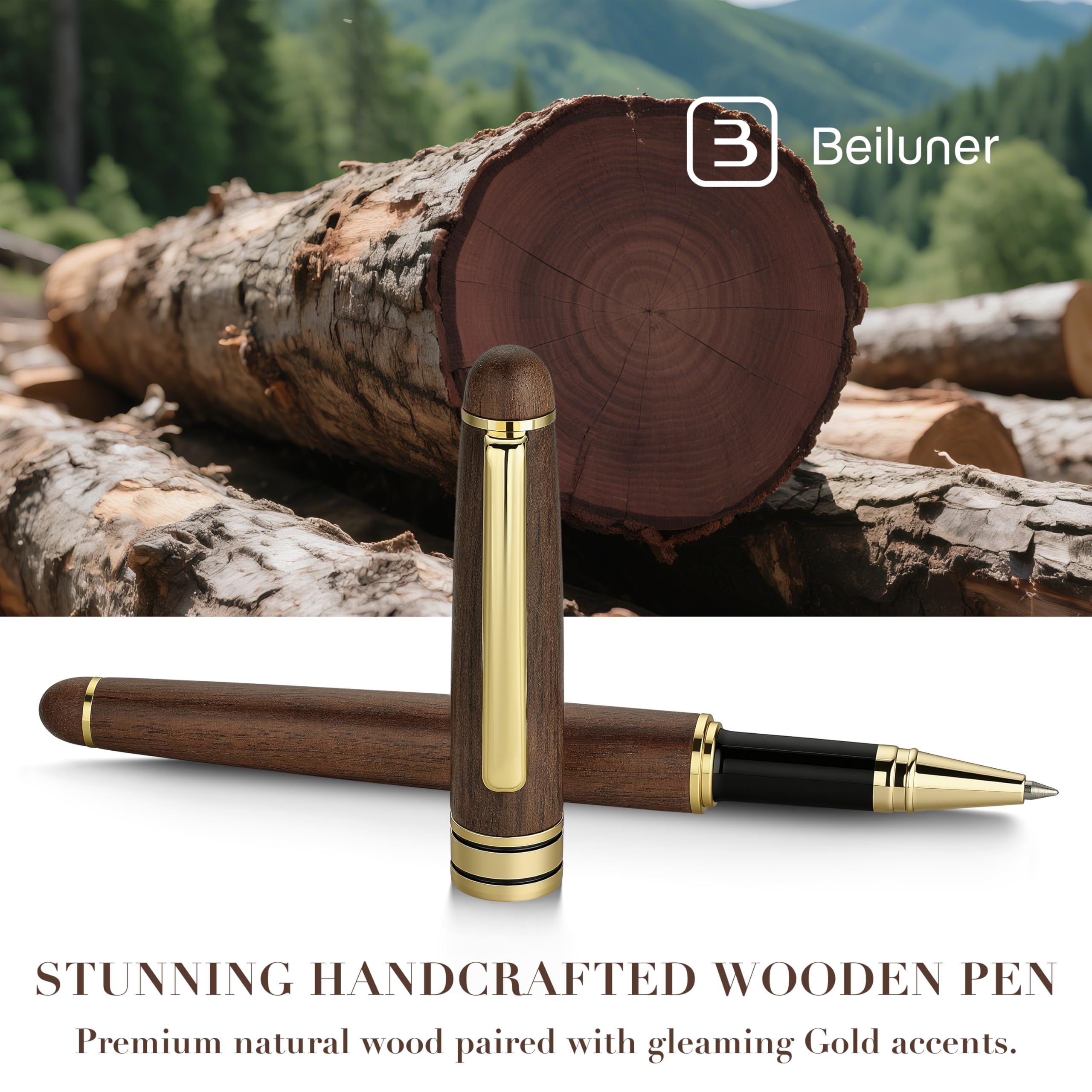 Luxury Walnut Ballpoint Pen Set – Elegant Writing Pen with Refills