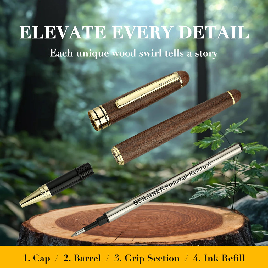 Luxury Walnut Ballpoint Pen Set – Elegant Writing Pen with Refills