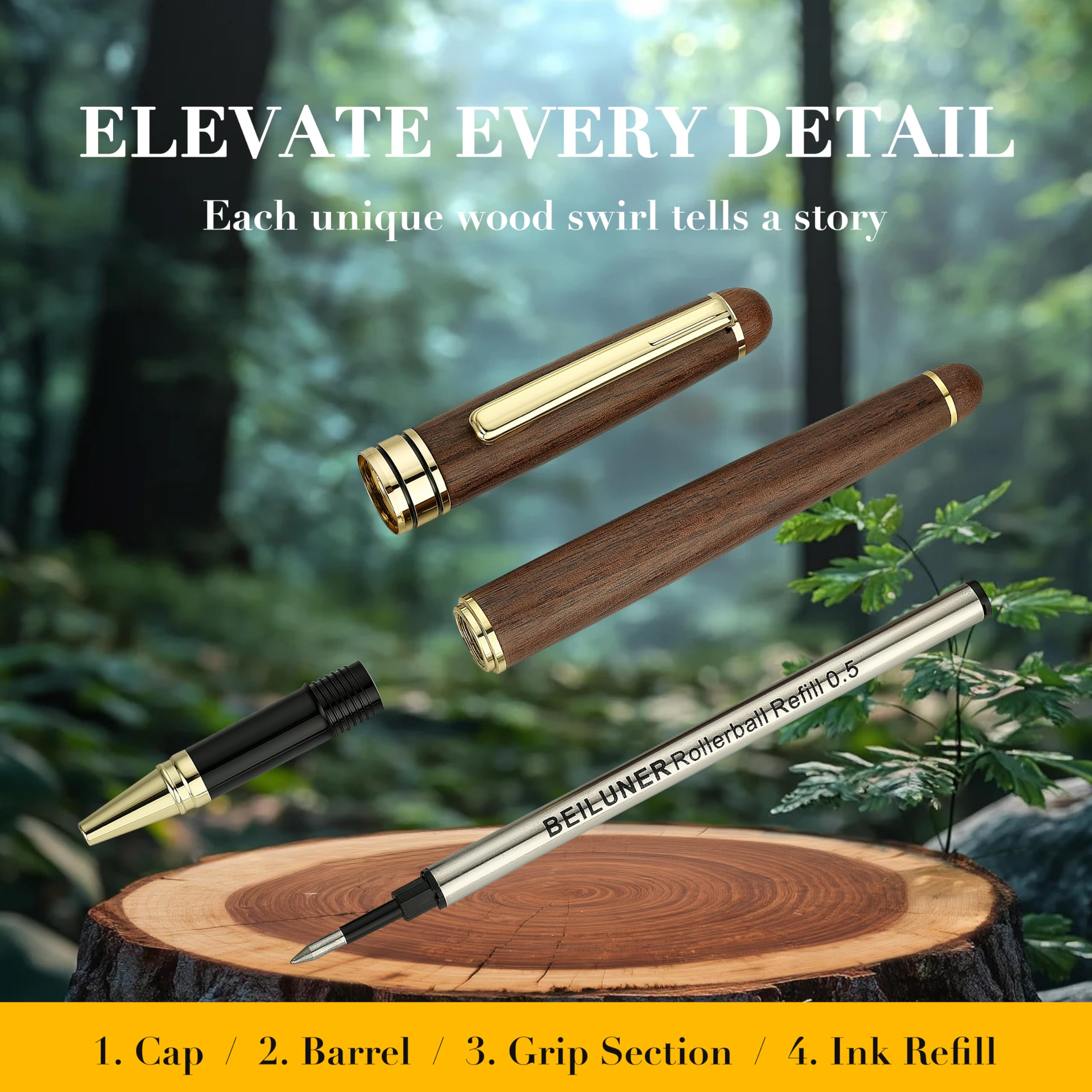 Luxury Walnut Ballpoint Pen Set – Elegant Writing Pen with Refills