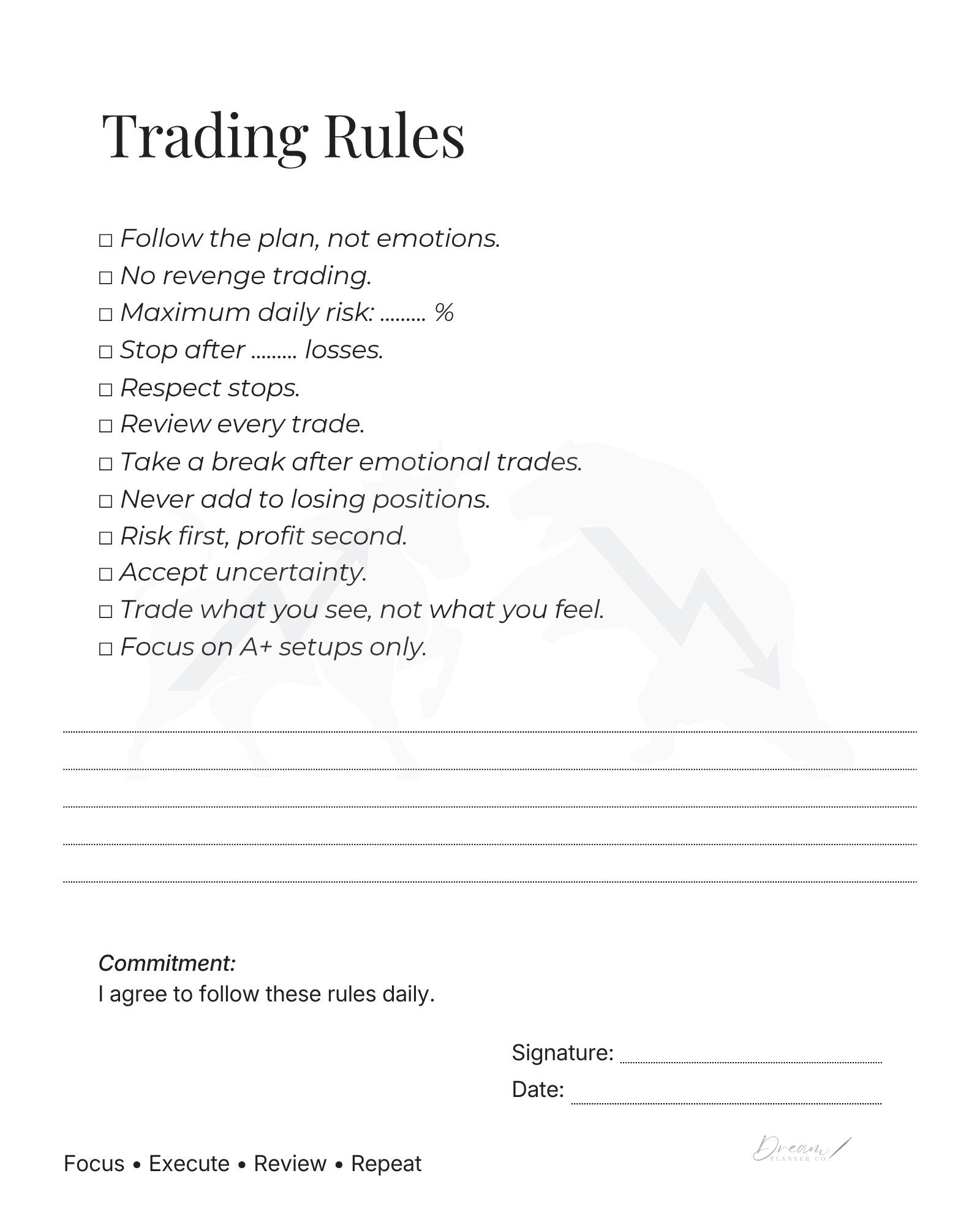 Professional Trading Journal: Trade Log Book & Performance Tracker for Stock, Forex and Crypto Traders | Daily Trading Planner with Risk Management and Strategy Review