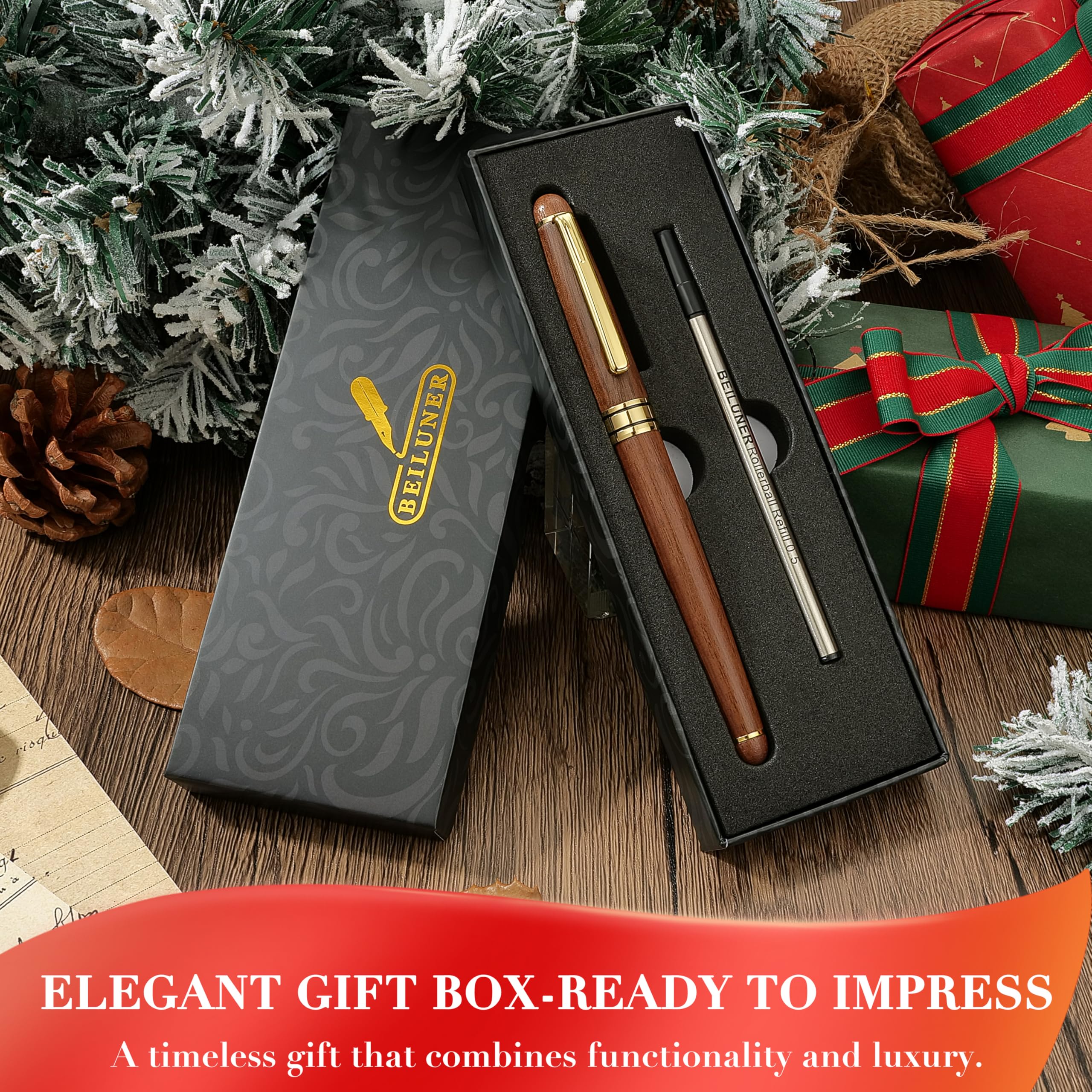 Luxury Walnut Ballpoint Pen Set – Elegant Writing Pen with Refills