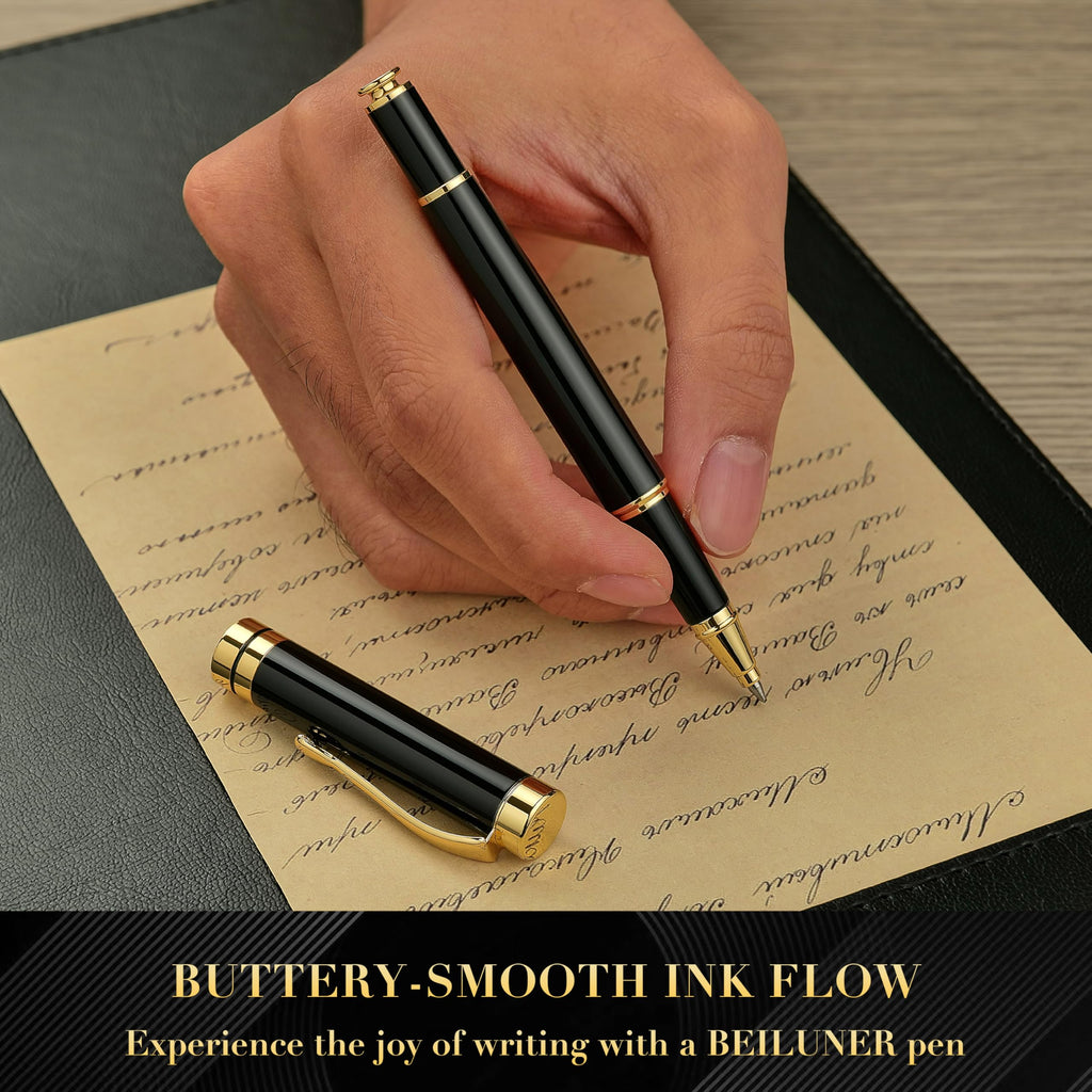 Beiluner Black & Gold Metal Pen | Premium Ballpoint Writing Tool