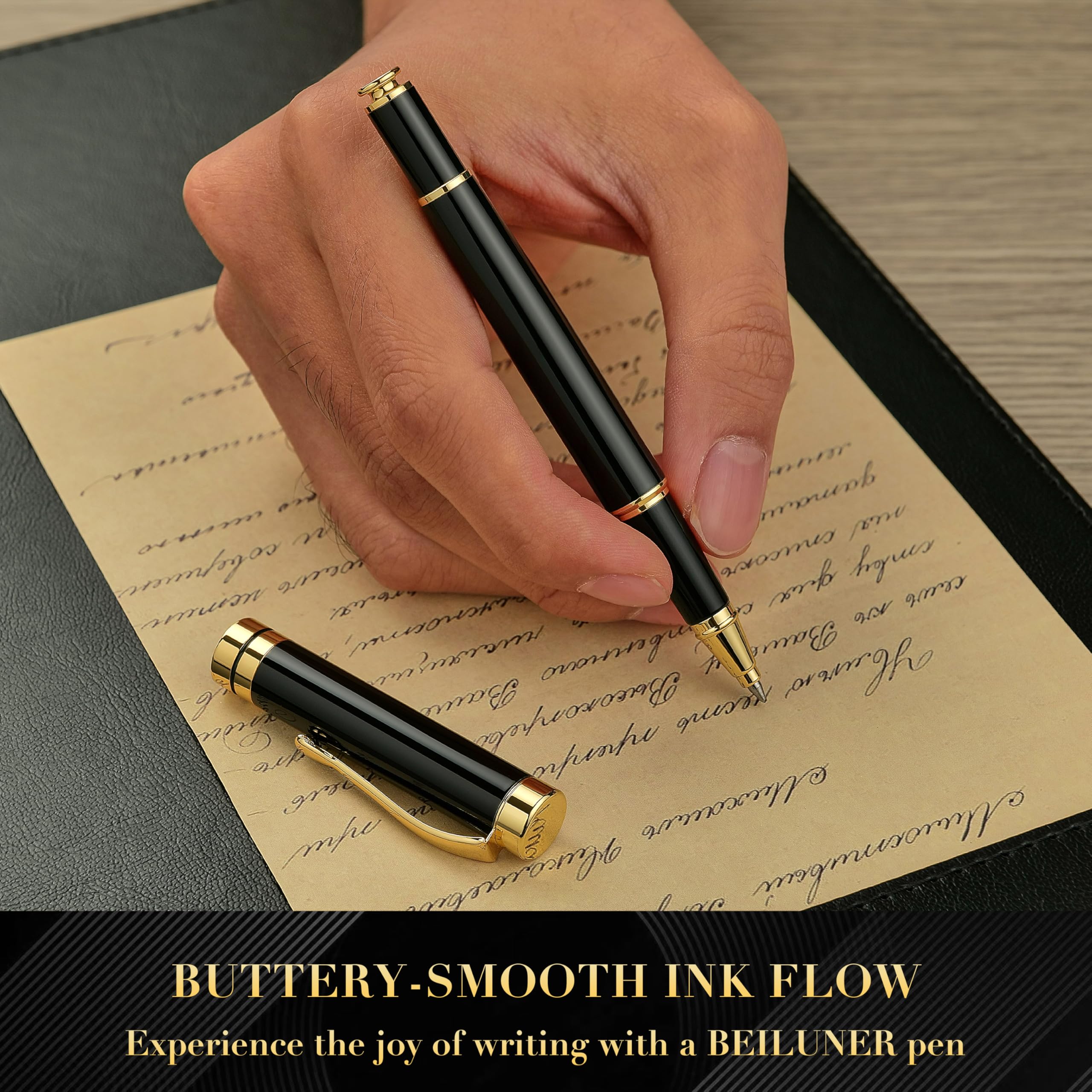 Beiluner Black & Gold Metal Pen | Premium Ballpoint Writing Tool