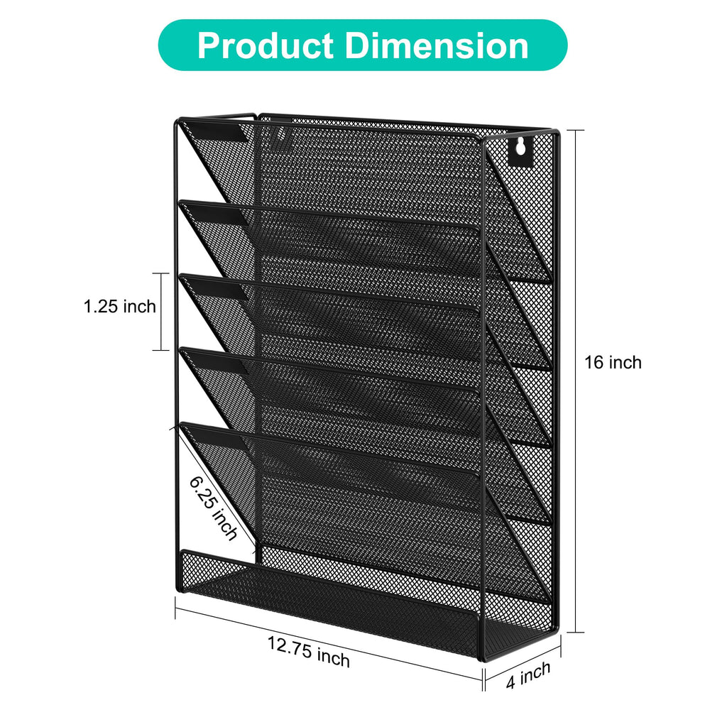 5-Tier Wall File Holder – Mesh Hanging Folder Organizer for Office