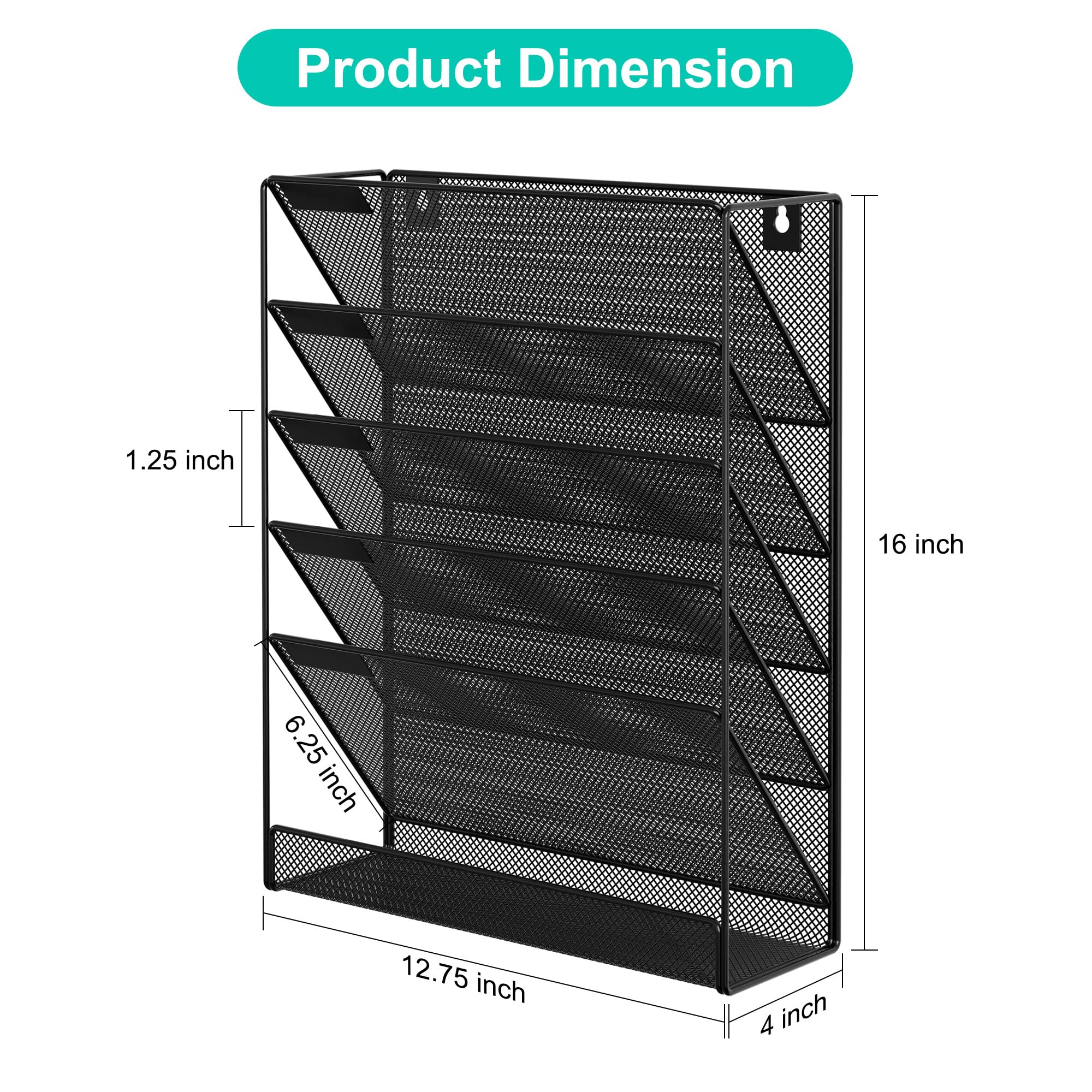 5-Tier Wall File Holder – Mesh Hanging Folder Organizer for Office
