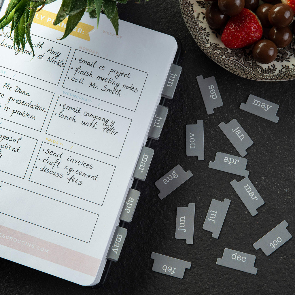 Laminated Monthly Planner Tabs | Peel & Stick Dividers (12 Month + 12 Blank)