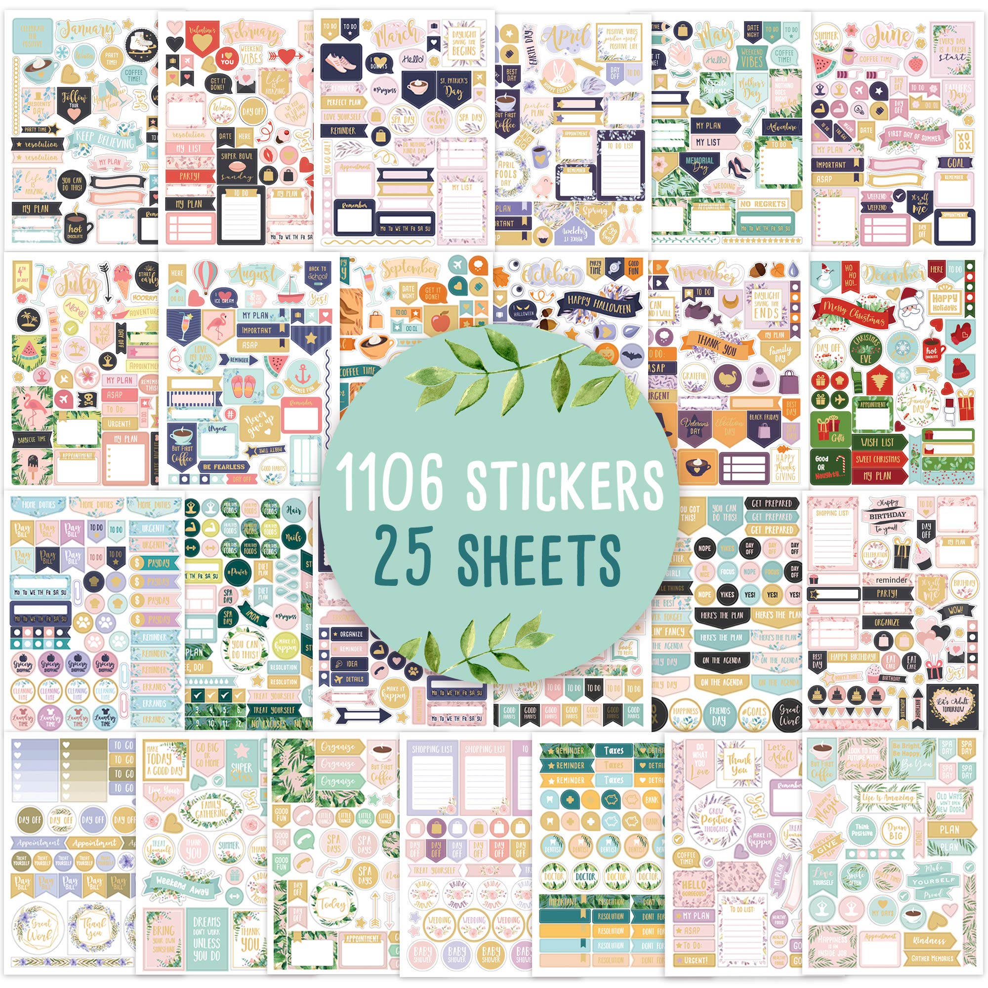 Aesthetic Greenery Planner Stickers – Gold Foil (1100+)