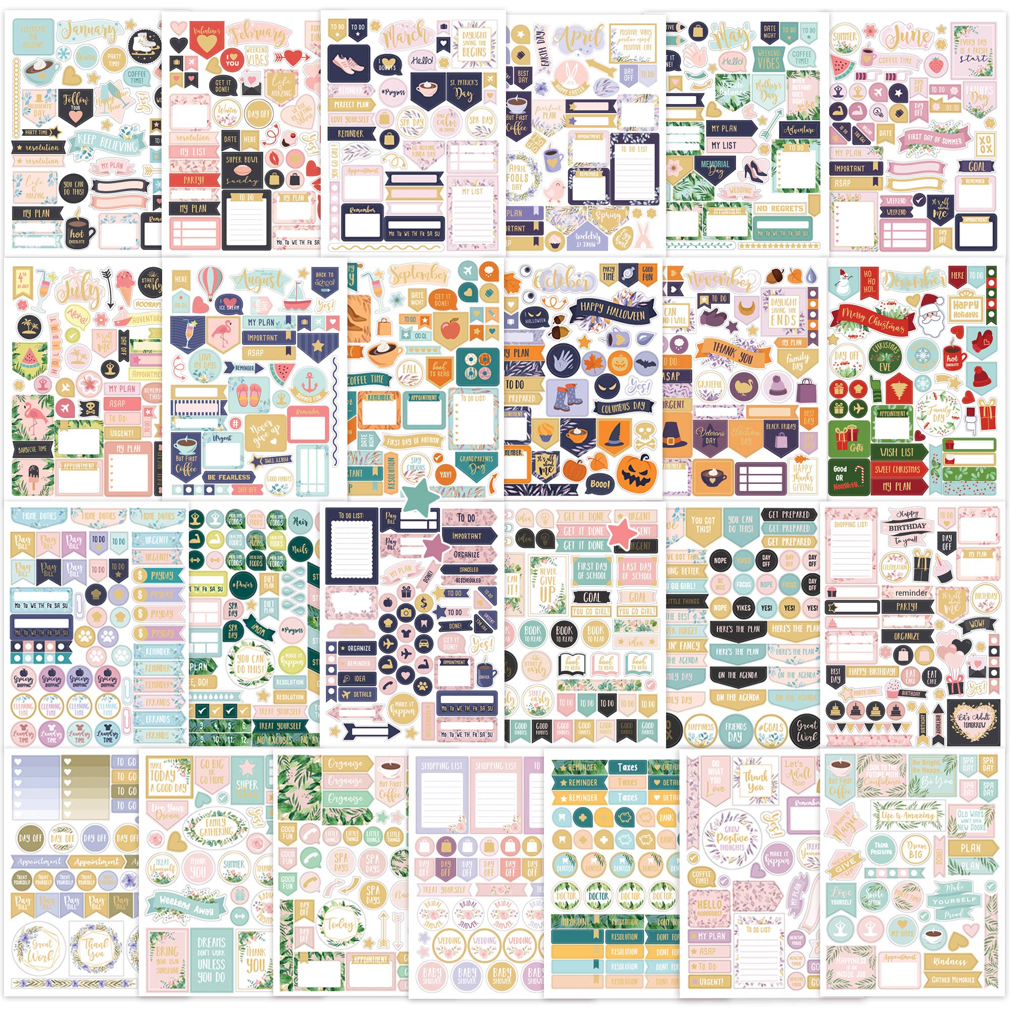 Aesthetic Greenery Planner Stickers – Gold Foil (1100+)