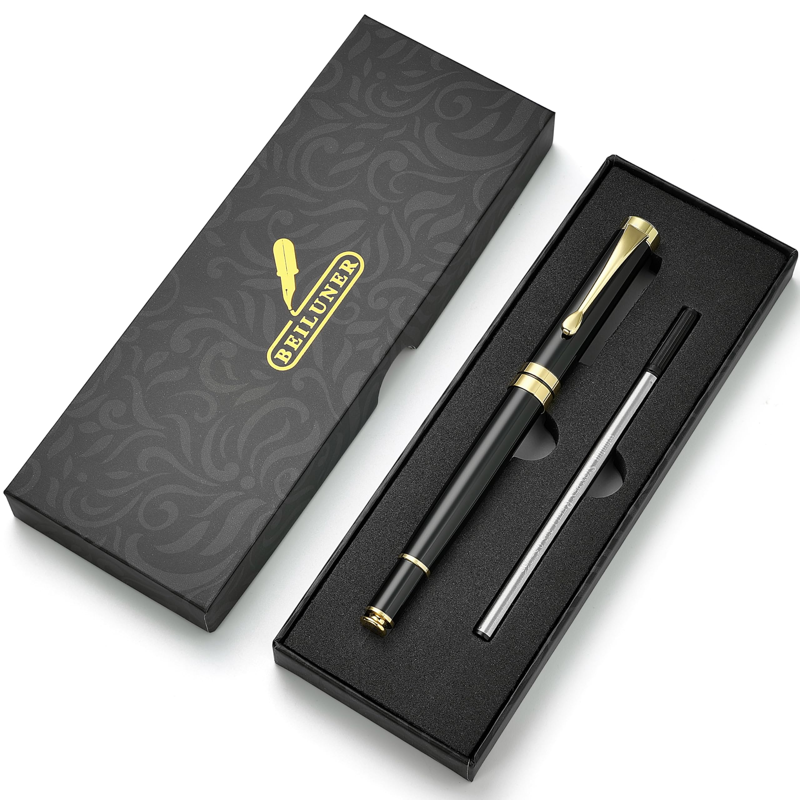 Beiluner Black & Gold Metal Pen | Premium Ballpoint Writing Tool