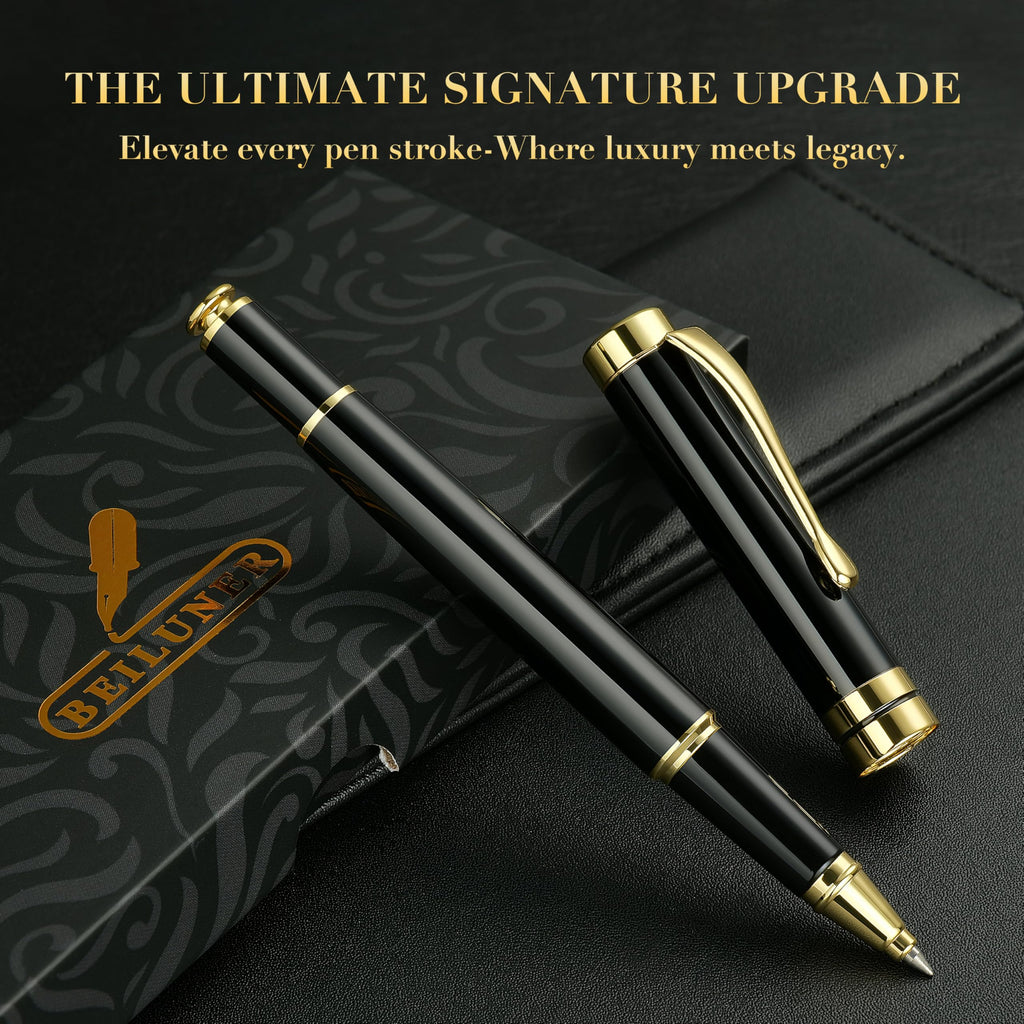 Beiluner Black & Gold Metal Pen | Premium Ballpoint Writing Tool