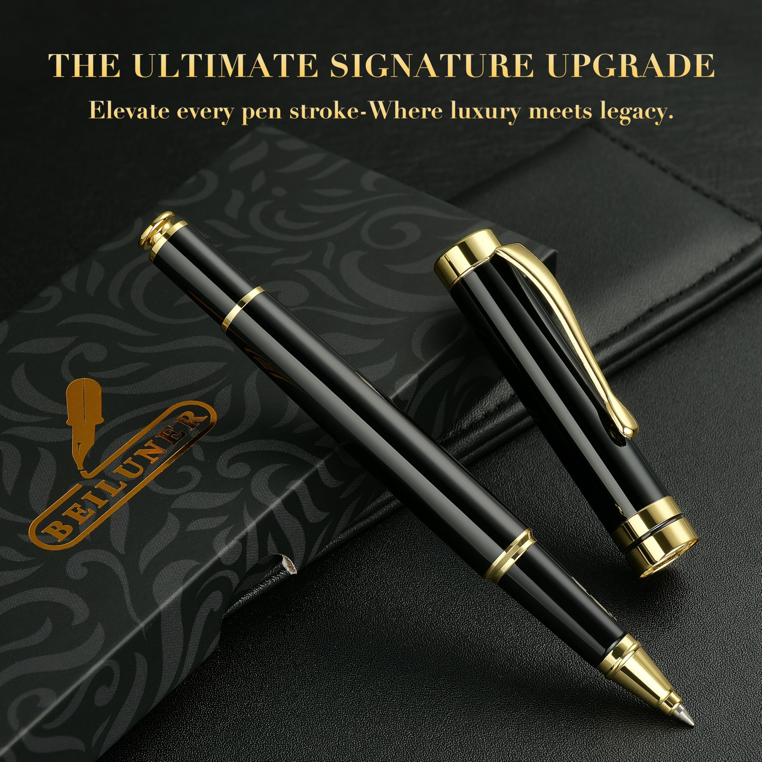 Beiluner Black & Gold Metal Pen | Premium Ballpoint Writing Tool