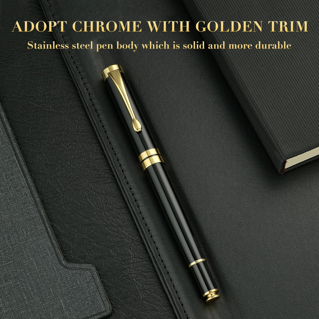 Beiluner Black & Gold Metal Pen | Premium Ballpoint Writing Tool