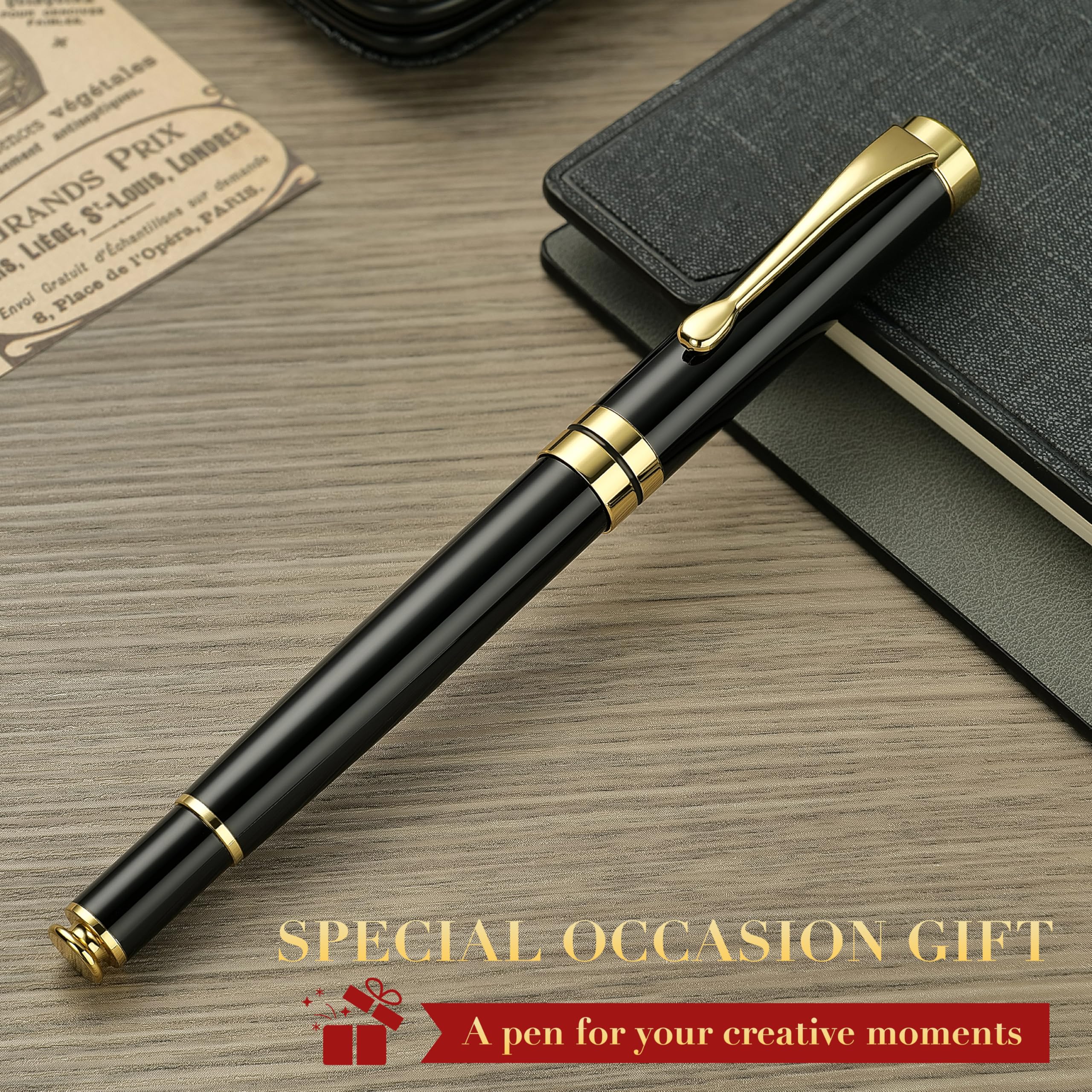 Beiluner Black & Gold Metal Pen | Premium Ballpoint Writing Tool